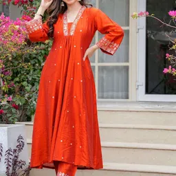 Pantos Embroidered U-Neck Anarkali Kurta With Trousers And Dupatta-picture-24