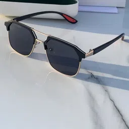 SPADEACES Men Black Lens Square Sunglasses With UV Protected Lens SP Boss Gold Black--52