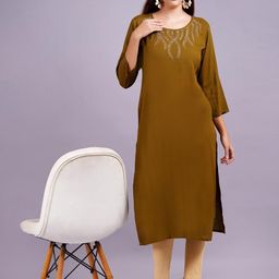 OH MI DIOS Yoke Design Round Neck Thread Work Straight Kurta-picture-47
