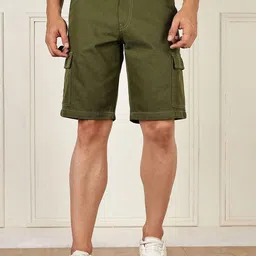Mast & Harbour Men Solid Relaxed Fit Mid-Rise Cargo Shorts-picture-13