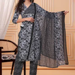 JC4U Women Floral Printed Pure Cotton A-Line Kurta with Trouser & Dupatta-picture-5