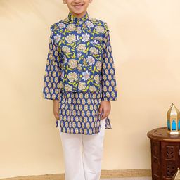 The Mom Store Boys Ethnic Motifs Printed Regular Pure Cotton Kurta with Pyjamas Kurta Sets-0