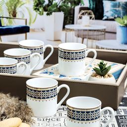 SONAKI White & Blue 6 Pieces Printed Mugs 120ml-image-72