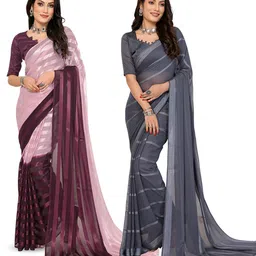 Moda Rapido Women Colourblocked Striped Satin Saree-picture-20