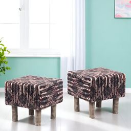 Ikiriya 2-Pcs Black Printed Wooden Square Ottomans-22