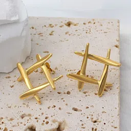 KRYSTALZ Stainless Steel Gold-Plated Pearls Studded Square Shaped Studs-picture-11