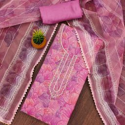 KALINI Embellished Organza Unstitched Dress Material-image-40