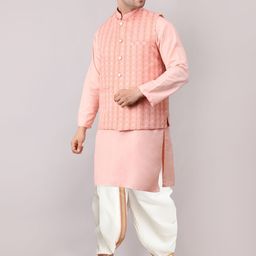 ADARNIYA Men Solid Kurta with Dhoti Pants & Nehru Jacket-picture-20
