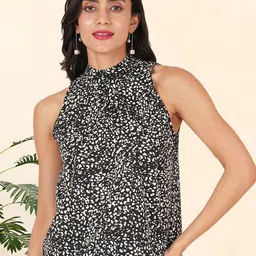angloindu Printed Monochrome Tie-Up Neck Crepe Vest Top-picture-47