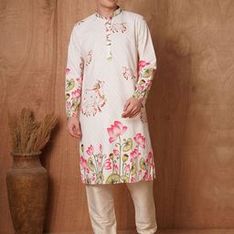 TRYBUY.IN Men Floral Embroidered Thread Work Pure Cotton Kurta with Pyjamas Kurta Sets-picture-7