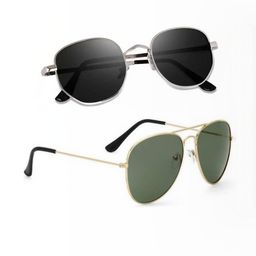 Arzonai Unisex Set of 2 Aviator Sunglasses with UV Protected Lens-picture-42