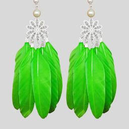 Weariton Women Green Feather Drop Earrings-image-51