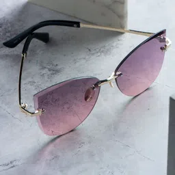 Leeway Women Rimless Cateye Sunglasses with UV Protected Lens LW-2007-3-DARKPINK-36