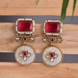 AnvikArtificial Stones Studded And Beaded Contemporary Shaped Drop Earrings-27