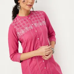max Floral Embroidered Mandarin Collar Thread Work A-Line Cotton Kurta-picture-54