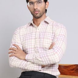 Indian Needle Men Classic Spread Collar Gingham Checked Cotton Formal Shirt-picture-35