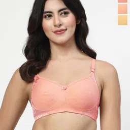 LILY Women Pack Of 3 Solid Floral Printed Full Coverage Non Padded T-shirt Bra inimad-6