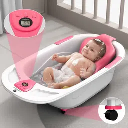 StarAndDaisy Kids White & Pink Anti Slip Foldable Baby Bath Tub-image-73