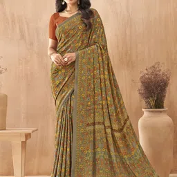 Mitera Floral Poly Crepe Bagru Saree-image-74