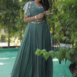GloballyRonakRBafna Embellished Top & Skirt With Jacket Co-Ords-image-18