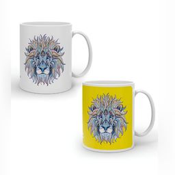 Indigifts White & Yellow Printed Ceramic Matte Mugs Set of Cups and Mugs-33