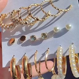 PolluxCraft Set of 9 Gold-Plated Pearls Beaded Contemporary Korean Studs-picture-34