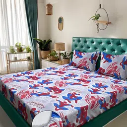 KLOTTHE Blue Cartoon Characters Printed 400 TC Cotton King Bedsheet Set 2.50 m x 2.25 m-9