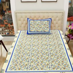 POORAK Cream-Coloured Jaipuri Print 104 TC Single Bedsheet with 1 Pillow Covers-picture-55