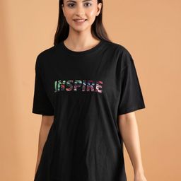BAESD Women Typography Drop-Shoulder Sleeves Applique T-shirt-image-28