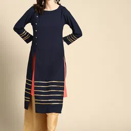 Suha High Slit Round Neck Straight Kurta With Slip-picture-31