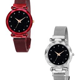 CSAMON Women Pack Of 2 Analogue Watch GR_379_Red_Sliver_12_Daimouns-image-75