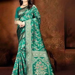 SAREEFLAME Floral Art Silk Banarasi Saree-image-46