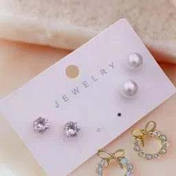 NAVJAI Women Pack of 3 Korean Pearl Wreath Studs Earrings-picture-33
