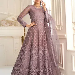 A TO Z CART Embellished Embroidered Net Fit & Flare Maxi Dress-picture-4