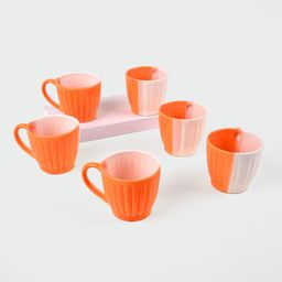 Storepedia Orange & White Handcrafted Solid Ceramic Matte Cups Set of Cups and Mugs-50