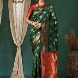 KALINI Ethnic Motifs Woven Design Zari Banarasi Saree-image-36