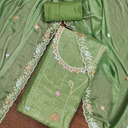 SAINOOR Embroidered Pure Silk Semi-Stitched Dress Material-image-105