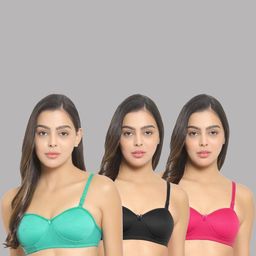 Women Cotton Green,Black,Pink Padded Non-Wired Lingerie Bra Sport wear Gym Crop Tank Top-image-123