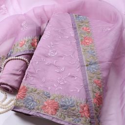 Meena Bazaar Floral Embroidered Thread Work Organza Unstitched Dress Material-image-15
