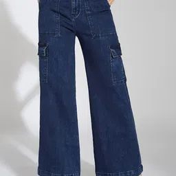 Life With Pockets Women Shadow Pounce Wide Leg High-Rise Cargo Jeans-image-63
