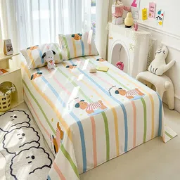 JC HOME White & Green Striped 140 TC King Bedsheet with 2 Pillow Covers-image-39