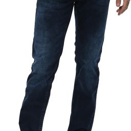 Men Slim Mid Rise Dark Blue Jeans-image-80