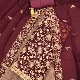 Panzora Floral Embroidered Georgette Unstitched Dress Material-image-44