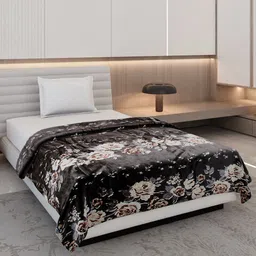 Monte Carlo Black & White Floral Printed AC Room 350 GSM Single Bed Blanket-image-31
