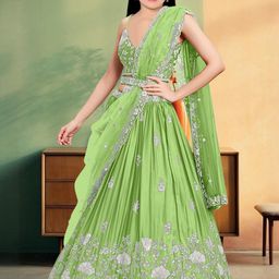 F Plus Fashion Girls Green Embroidered Semi-Stitched Lehenga Choli With Dupatta-image-19
