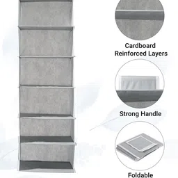 Kuber Industries Grey 3 Pieces 6 Shelf Foldable Hanging Multi-Utility Wardrobe Organisers image 3