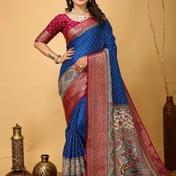 KALINI Zari Silk Blend Sungudi Saree with Matching Blouse-image-66