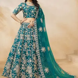 FABPIXEL Embroidered Sequinned Semi-Stitched Lehenga & Unstitched Blouse With Dupatta-16