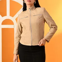 TBOJ Women Leather Lightweight Crop Outdoor Tailored Jacket-20