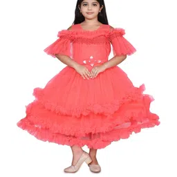 Zenat Girls Self Design Layered Ruffle Party Dress-picture-11
